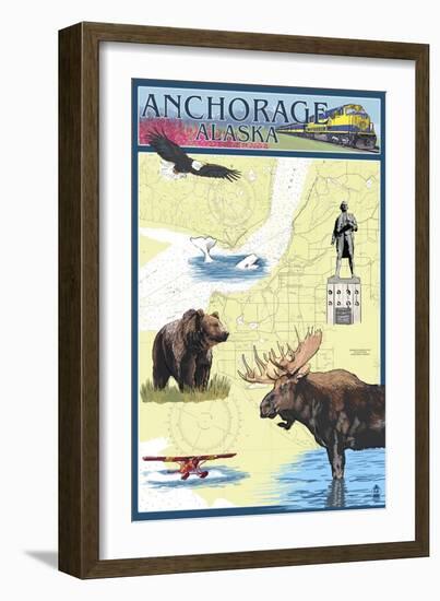 Anchorage, Alaska - Nautical Chart-Lantern Press-Framed Art Print