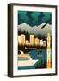 Anchorage, Alaska - Retro Skyline (no text)-Lantern Press-Framed Art Print