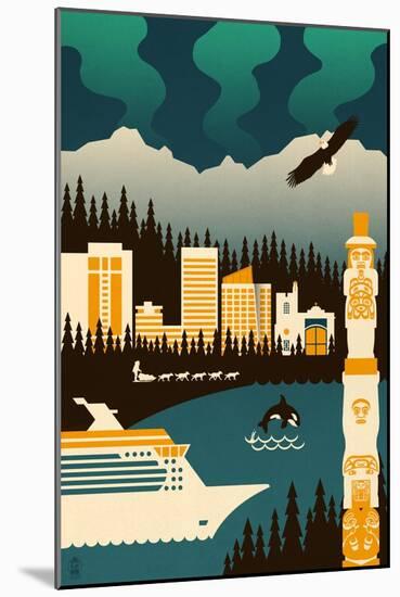 Anchorage, Alaska - Retro Skyline (no text)-Lantern Press-Mounted Art Print