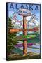 Anchorage, Alaska - Sign Destinations-Lantern Press-Stretched Canvas