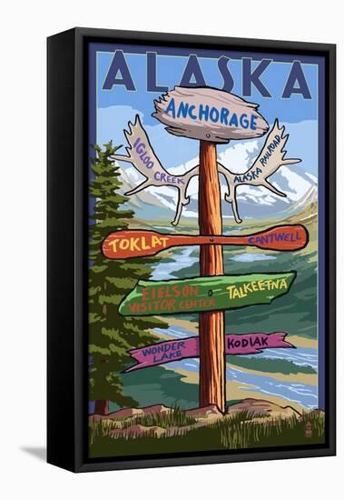 Anchorage, Alaska - Sign Destinations-Lantern Press-Framed Stretched Canvas