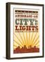 Anchorage, Alaska - Skyline and Sunburst Screenprint Style-Lantern Press-Framed Art Print