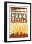 Anchorage, Alaska - Skyline and Sunburst Screenprint Style-Lantern Press-Framed Art Print