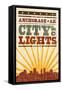 Anchorage, Alaska - Skyline and Sunburst Screenprint Style-Lantern Press-Framed Stretched Canvas