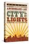 Anchorage, Alaska - Skyline and Sunburst Screenprint Style-Lantern Press-Stretched Canvas