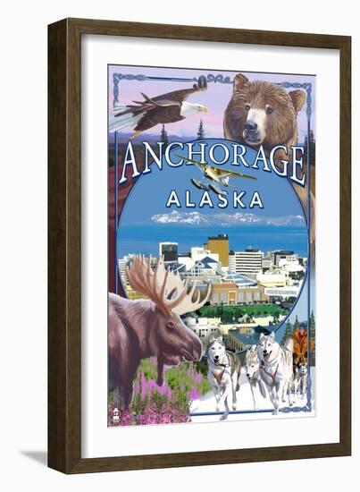 Anchorage, Alaska Views-Lantern Press-Framed Art Print