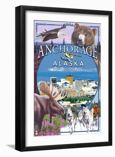 Anchorage, Alaska Views-Lantern Press-Framed Art Print