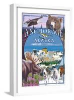 Anchorage, Alaska Views-Lantern Press-Framed Art Print