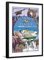 Anchorage, Alaska Views-Lantern Press-Framed Art Print