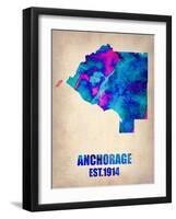 Anchorage Watercolor Map-NaxArt-Framed Art Print