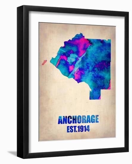 Anchorage Watercolor Map-NaxArt-Framed Art Print