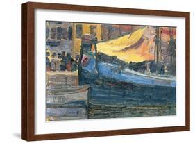 Anchored Boats with a House Wall in the Background, 1908-Egon Schiele-Framed Giclee Print