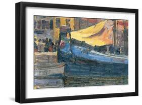 Anchored Boats with a House Wall in the Background, 1908-Egon Schiele-Framed Giclee Print