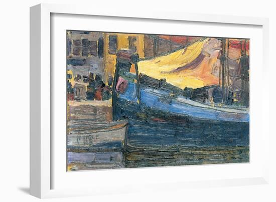 Anchored Boats with a House Wall in the Background, 1908-Egon Schiele-Framed Giclee Print