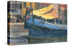 Anchored Boats with a House Wall in the Background, 1908-Egon Schiele-Stretched Canvas