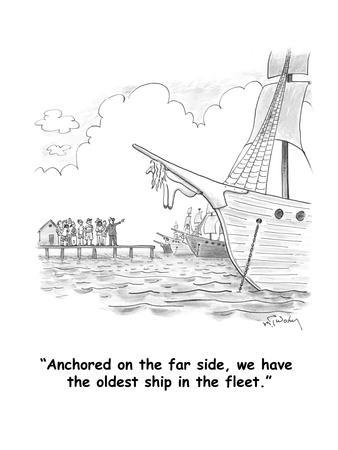 Anchored on the far side, we have the oldest ship in the fleet." - Cartoon'  Premium Giclee Print - Mike Twohy | AllPosters.com