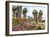 Ancient Agora, Bougainvillea and palm trees, Greek, Roman and Byzantine ruins, Kos Town, Kos, Dodec-Eleanor Scriven-Framed Photographic Print