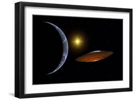 Ancient Aliens Arriving Towards Earth in Flying Saucers-null-Framed Art Print