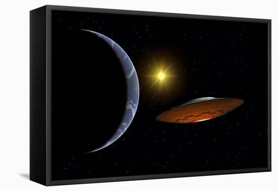 Ancient Aliens Arriving Towards Earth in Flying Saucers-null-Framed Stretched Canvas