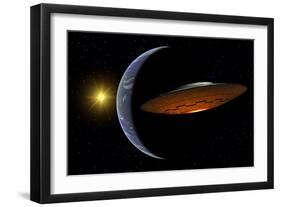 Ancient Aliens Arriving Towards Earth in Flying Saucers-null-Framed Art Print