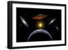 Ancient Aliens Arriving Towards Earth in Flying Saucers-null-Framed Art Print