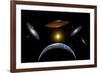 Ancient Aliens Arriving Towards Earth in Flying Saucers-null-Framed Art Print