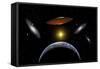 Ancient Aliens Arriving Towards Earth in Flying Saucers-null-Framed Stretched Canvas