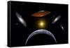 Ancient Aliens Arriving Towards Earth in Flying Saucers-null-Framed Stretched Canvas