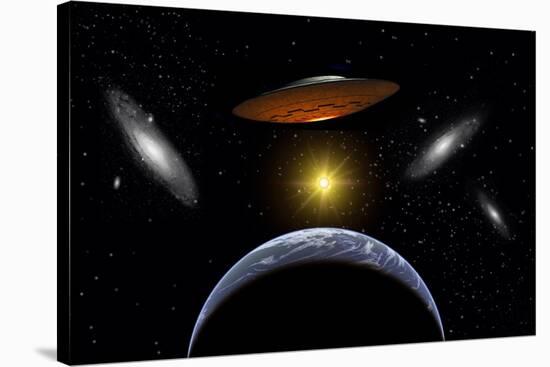 Ancient Aliens Arriving Towards Earth in Flying Saucers-null-Stretched Canvas