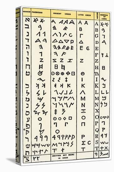 Ancient Alphabets, Including Hebrew, Phoenician, Greek-English Characters 2nd From Right-null-Stretched Canvas