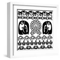 Ancient American Pattern On White-Sateda-Framed Art Print