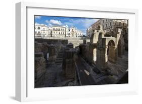 Ancient builldings and Roman ruins in the old town, Lecce, Apulia, Italy, Europe-Roberto Moiola-Framed Photographic Print