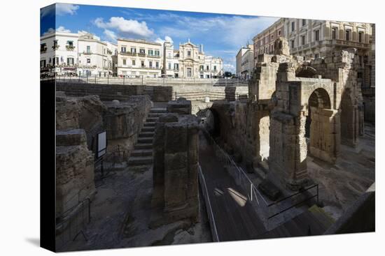 Ancient builldings and Roman ruins in the old town, Lecce, Apulia, Italy, Europe-Roberto Moiola-Stretched Canvas