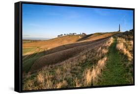 Ancient Chalk White Horse in Landscape at Cherhill Wiltshire England during Autumn Evening-Veneratio-Framed Stretched Canvas