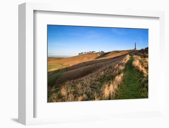 Ancient Chalk White Horse in Landscape at Cherhill Wiltshire England during Autumn Evening-Veneratio-Framed Photographic Print