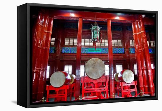 Ancient Chinese Drums Drum Tower, Beijing, China-William Perry-Framed Stretched Canvas