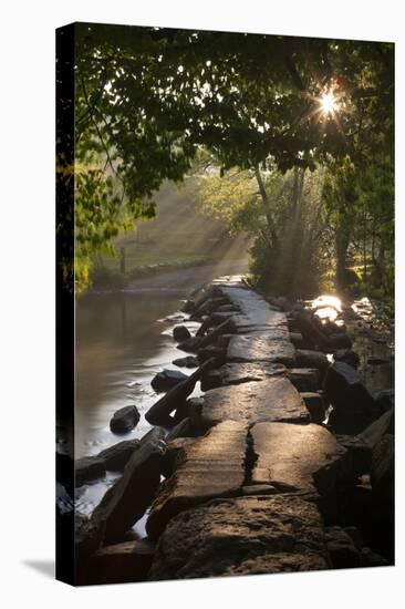 Ancient Clapper Bridge Tarr Steps Spanning the River Barle in Exmoor, Somerset, England-Adam Burton-Stretched Canvas