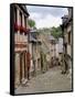 Ancient Cobbled Street and Houses, Rue Du Petit Fort, Dinan, Cotes-D'Armor, Brittany-Peter Richardson-Framed Stretched Canvas