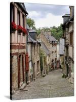 Ancient Cobbled Street and Houses, Rue Du Petit Fort, Dinan, Cotes-D'Armor, Brittany-Peter Richardson-Stretched Canvas