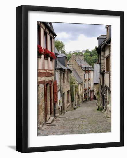 Ancient Cobbled Street and Houses, Rue Du Petit Fort, Dinan, Cotes-D'Armor, Brittany-Peter Richardson-Framed Photographic Print