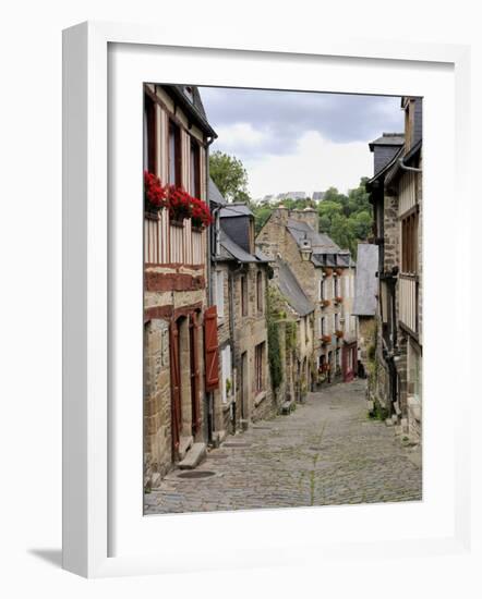 Ancient Cobbled Street and Houses, Rue Du Petit Fort, Dinan, Cotes-D'Armor, Brittany-Peter Richardson-Framed Photographic Print