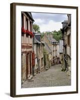 Ancient Cobbled Street and Houses, Rue Du Petit Fort, Dinan, Cotes-D'Armor, Brittany-Peter Richardson-Framed Photographic Print