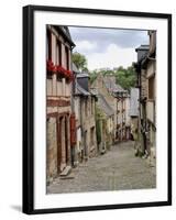 Ancient Cobbled Street and Houses, Rue Du Petit Fort, Dinan, Cotes-D'Armor, Brittany-Peter Richardson-Framed Photographic Print