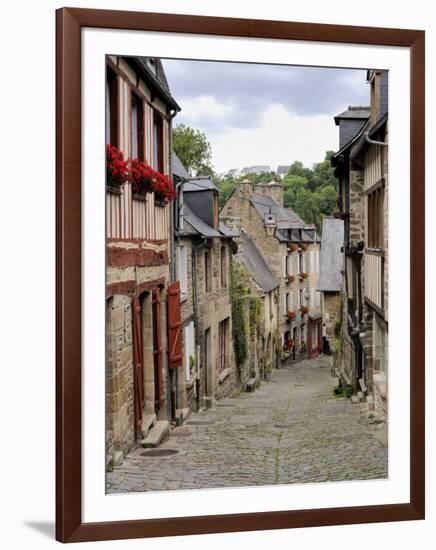 Ancient Cobbled Street and Houses, Rue Du Petit Fort, Dinan, Cotes-D'Armor, Brittany-Peter Richardson-Framed Photographic Print