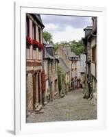 Ancient Cobbled Street and Houses, Rue Du Petit Fort, Dinan, Cotes-D'Armor, Brittany-Peter Richardson-Framed Photographic Print