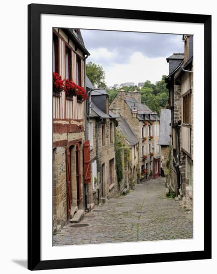 Ancient Cobbled Street and Houses, Rue Du Petit Fort, Dinan, Cotes-D'Armor, Brittany-Peter Richardson-Framed Photographic Print