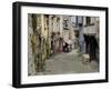 Ancient Cobbled Street and Houses, Rue Du Petit Fort, Dinan, Cotes-D'Armor, Brittany-Peter Richardson-Framed Photographic Print