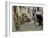 Ancient Cobbled Street and Houses, Rue Du Petit Fort, Dinan, Cotes-D'Armor, Brittany-Peter Richardson-Framed Photographic Print