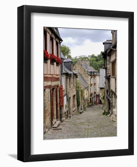 Ancient Cobbled Street and Houses, Rue Du Petit Fort, Dinan, Cotes-D'Armor, Brittany-Peter Richardson-Framed Premium Photographic Print