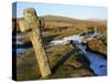 Ancient Cross in Winter, Whitchurch Common, Dartmoor National Park, Devon, England, United Kingdom,-Peter Groenendijk-Stretched Canvas